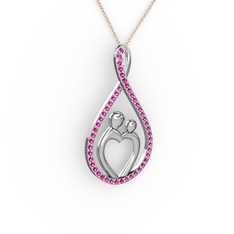 Rodolit garnet 8 ayar beyaz altın kolye (40 cm rose altın rolo zincir)