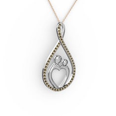 Anne Kalbi Kolye - Dumanlı kuvars 8 ayar beyaz altın kolye (40 cm rose altın rolo zincir) #x25bs3