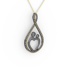 Anne Kalbi Kolye - Dumanlı kuvars 925 ayar siyah rodyum kaplama gümüş kolye (40 cm altın rolo zincir) #zo9fjf