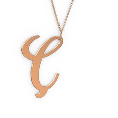 Ç Harf Kolye - 925 ayar rose altın kaplama gümüş kolye (40 cm rose altın rolo zincir) #13a6y5c