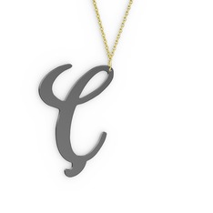 Ç Harf Kolye - 925 ayar siyah rodyum kaplama gümüş kolye (40 cm altın rolo zincir) #6tlytq