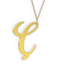 Ç Harf Kolye - 18 ayar altın kolye (40 cm rose altın rolo zincir) #usmf0e