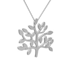 Hayat Ağacı Kolye - 18 ayar beyaz altın kolye (40 cm beyaz altın rolo zincir) #11dz1is