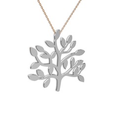 Hayat Ağacı Kolye - 14 ayar beyaz altın kolye (40 cm gümüş rolo zincir) #1hilsmh