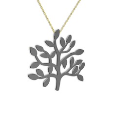 Hayat Ağacı Kolye - 925 ayar siyah rodyum kaplama gümüş kolye (40 cm altın rolo zincir) #7ftzi0