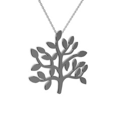 Hayat Ağacı Kolye - 925 ayar siyah rodyum kaplama gümüş kolye (40 cm beyaz altın rolo zincir) #uh6dm6