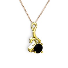 Taşlı Kuğu Kolye - Siyah zirkon 8 ayar altın kolye (40 cm rose altın rolo zincir) #10da987