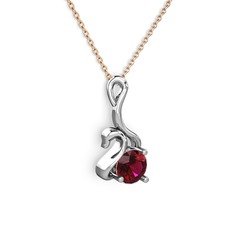 Taşlı Kuğu Kolye - Rodolit garnet 14 ayar beyaz altın kolye (40 cm rose altın rolo zincir) #12dmbn4