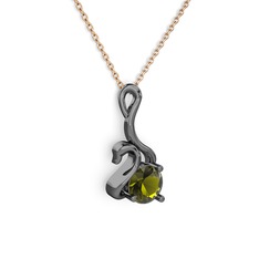 Peridot 925 ayar siyah rodyum kaplama gümüş kolye (40 cm rose altın rolo zincir)