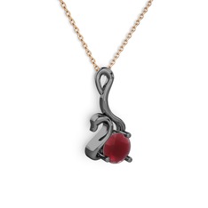 Taşlı Kuğu Kolye - Kök yakut 925 ayar siyah rodyum kaplama gümüş kolye (40 cm rose altın rolo zincir) #187obto