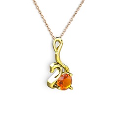 Taşlı Kuğu Kolye - Sitrin 18 ayar altın kolye (40 cm rose altın rolo zincir) #19e9ivj