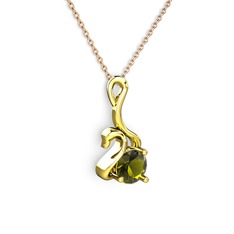 Taşlı Kuğu Kolye - Peridot 18 ayar altın kolye (40 cm rose altın rolo zincir) #1bpqjxt