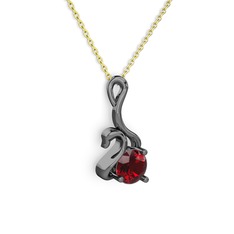 Garnet 925 ayar siyah rodyum kaplama gümüş kolye (40 cm altın rolo zincir)