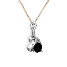 Taşlı Kuğu Kolye - Siyah zirkon 14 ayar beyaz altın kolye (40 cm gümüş rolo zincir) #1l1qdyf