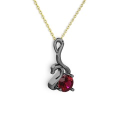 Rodolit garnet 925 ayar siyah rodyum kaplama gümüş kolye (40 cm gümüş rolo zincir)
