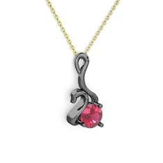 Taşlı Kuğu Kolye - Pembe kuvars 925 ayar siyah rodyum kaplama gümüş kolye (40 cm altın rolo zincir) #1thwuwg