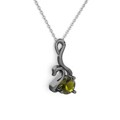 Taşlı Kuğu Kolye - Peridot 925 ayar siyah rodyum kaplama gümüş kolye (40 cm beyaz altın rolo zincir) #1tyf9ve