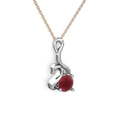 Kök yakut 14 ayar beyaz altın kolye (40 cm rose altın rolo zincir)