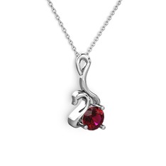 Taşlı Kuğu Kolye - Rodolit garnet 14 ayar beyaz altın kolye (40 cm beyaz altın rolo zincir) #1vxzowd