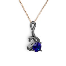 Taşlı Kuğu Kolye - Lab safir 925 ayar siyah rodyum kaplama gümüş kolye (40 cm rose altın rolo zincir) #1xy59li