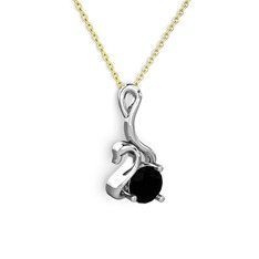 Taşlı Kuğu Kolye - Siyah zirkon 8 ayar beyaz altın kolye (40 cm altın rolo zincir) #1yozx3z