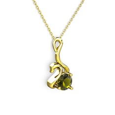 Taşlı Kuğu Kolye - Peridot 18 ayar altın kolye (40 cm gümüş rolo zincir) #1ywv1se