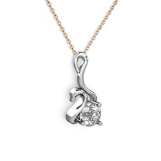 Swarovski 18 ayar beyaz altın kolye (40 cm gümüş rolo zincir)