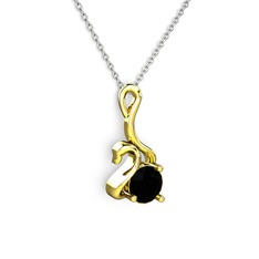 Taşlı Kuğu Kolye - Siyah zirkon 14 ayar altın kolye (40 cm gümüş rolo zincir) #6iwtpi