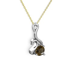 Taşlı Kuğu Kolye - Dumanlı kuvars 14 ayar beyaz altın kolye (40 cm gümüş rolo zincir) #6lzlzx