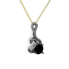 Taşlı Kuğu Kolye - Siyah zirkon 925 ayar siyah rodyum kaplama gümüş kolye (40 cm altın rolo zincir) #6vmprf