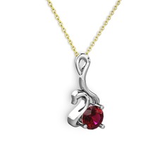 Rodolit garnet 18 ayar beyaz altın kolye (40 cm gümüş rolo zincir)
