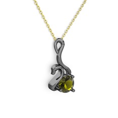 Taşlı Kuğu Kolye - Peridot 925 ayar siyah rodyum kaplama gümüş kolye (40 cm altın rolo zincir) #9mlbct