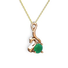 Taşlı Kuğu Kolye - Kök zümrüt 18 ayar rose altın kolye (40 cm altın rolo zincir) #cqzoro