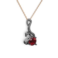Taşlı Kuğu Kolye - Garnet 925 ayar siyah rodyum kaplama gümüş kolye (40 cm rose altın rolo zincir) #iu03p2