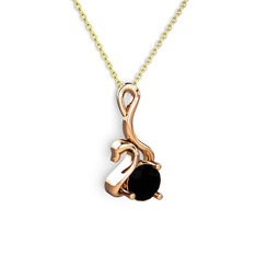 Taşlı Kuğu Kolye - Siyah zirkon 14 ayar rose altın kolye (40 cm altın rolo zincir) #mw6ruc