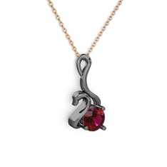 Taşlı Kuğu Kolye - Rodolit garnet 925 ayar siyah rodyum kaplama gümüş kolye (40 cm rose altın rolo zincir) #p3rwjk