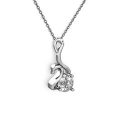 Taşlı Kuğu Kolye - Swarovski 8 ayar beyaz altın kolye (40 cm gümüş rolo zincir) #p7exhi