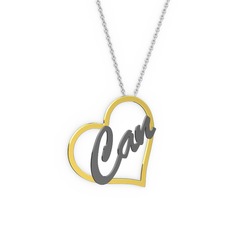 Kalpli İsim Kolye - 14 ayar altın kolye (3 karakterli el yazısı, 40 cm beyaz altın rolo zincir) #10wqgz