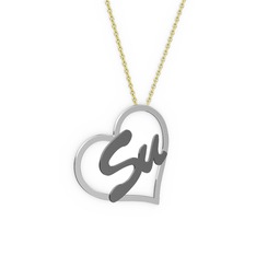 Kalpli İsim Kolye - 8 ayar beyaz altın kolye (2 karakterli el yazısı, 40 cm altın rolo zincir) #12ish2y