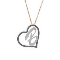 925 ayar siyah rodyum kaplama gümüş kolye (1 karakterli el yazısı, 40 cm rose altın rolo zincir)