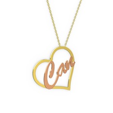 Kalpli İsim Kolye - 14 ayar altın kolye (3 karakterli el yazısı, 40 cm altın rolo zincir) #164z2ij