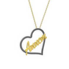 Kalpli İsim Kolye - 925 ayar siyah rodyum kaplama gümüş kolye (5 karakterli el yazısı, 40 cm gümüş rolo zincir) #16fcsnw