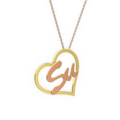 Kalpli İsim Kolye - 14 ayar altın kolye (2 karakterli el yazısı, 40 cm rose altın rolo zincir) #17ybqdp