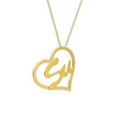 Kalpli İsim Kolye - 18 ayar altın kolye (2 karakterli el yazısı, 40 cm gümüş rolo zincir) #18x1c7t
