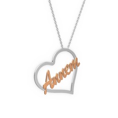 Kalpli İsim Kolye - 8 ayar beyaz altın kolye (5 karakterli el yazısı, 40 cm beyaz altın rolo zincir) #190whft