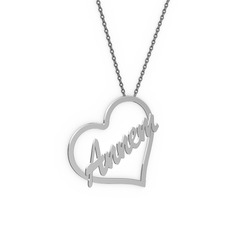 Kalpli İsim Kolye - 925 ayar gümüş kolye (5 karakterli el yazısı, 40 cm gümüş rolo zincir) #1e6hl4l
