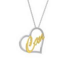 Kalpli İsim Kolye - 8 ayar beyaz altın kolye (3 karakterli el yazısı, 40 cm gümüş rolo zincir) #1gw6c1p