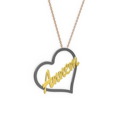 Kalpli İsim Kolye - 925 ayar siyah rodyum kaplama gümüş kolye (5 karakterli el yazısı, 40 cm rose altın rolo zincir) #1hm7j98