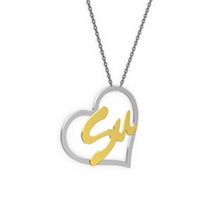 Kalpli İsim Kolye - 18 ayar beyaz altın kolye (2 karakterli el yazısı, 40 cm gümüş rolo zincir) #1if1py