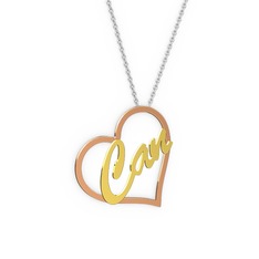 Kalpli İsim Kolye - 14 ayar rose altın kolye (3 karakterli el yazısı, 40 cm gümüş rolo zincir) #1j312qa